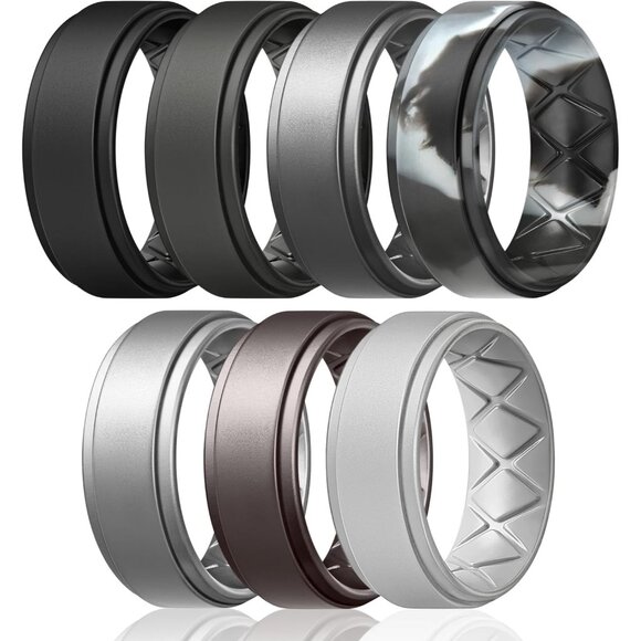 Other - Mens Silicone Wedding Rings 8mm x 2mm, Step Edge Rubber Engagement Bands 1/4/7 M